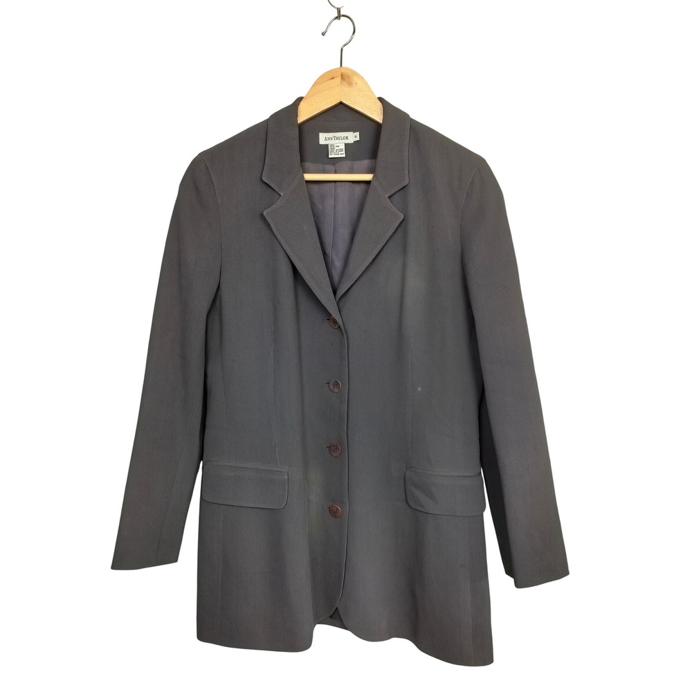 VTG Ann Taylor 100% Silk Blazer | Charcoal Gray Ribbed Button Front Jacket | 6